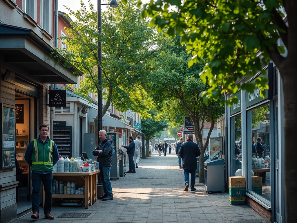 Mapa Ostrowi Mazowieckiej z ikonami symbolizującymi projekty Funduszy Europejskich, skupiająca się na Funduszach Europejskich Ostrów Mazowiecka.