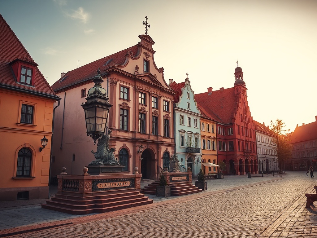 Widok panoramy Ostrowi Mazowieckiej z charakterystycznymi budynkami w tle