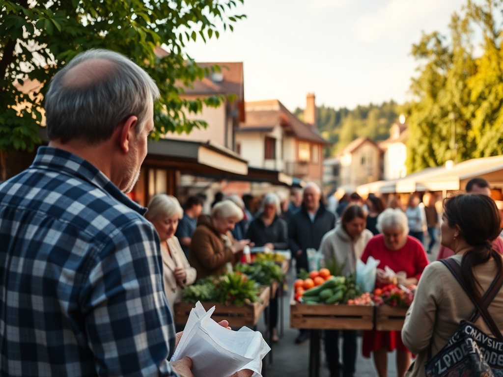 Ilustracja przedstawiająca typowe majówkowe aktywności: grill, piknik, spacer na łonie natury w okolicach Ostrowi Mazowieckiej.